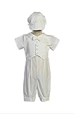 Boy's Cotton Christening Baptism Romper with Pique Vest - Size XS (0-3 Month), White
