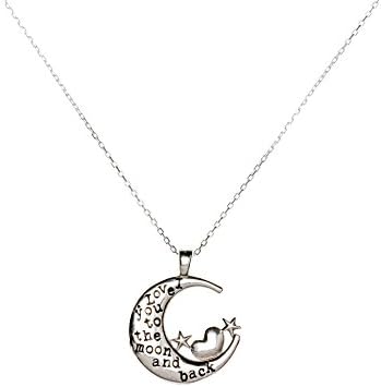 Silver Tone "I Love You to The Moon and Back" Statement Piece Pendant Necklace