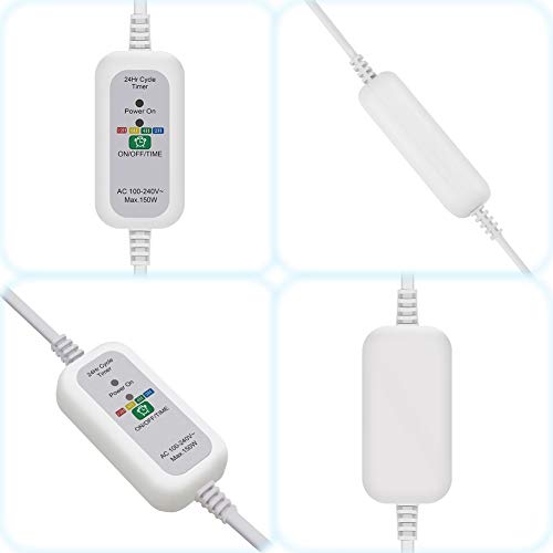 Power Extension Cord Cable 6.6ft with 24Hr Cycle Timer Switch for LED Grow Lights, Auto ON & Off Every Day with 2/4/8/12H Timing Function, 2 Prong Plug and Outlet, Rating 125V 1.2A 150W, by Venoya