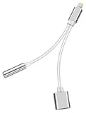 [Upgrade]Support iOS 10.3, 2 in 1 Lightning to 3.5mm Headphone Audio Adapter, Lightning to 3.5mm Audio Charge Earphone Jack Adapter Charging USB Cable for Apple iPhone 7 7 Plus 6S 6 iPod iPad(Silver)