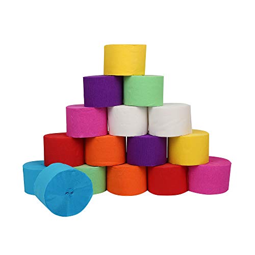 489.6 Yard 16 Rolls 8 Colors Crepe Paper Rainbow Streamers,Polychromatic Party Streamer Backdrop Paper Decorations Crepe Paper for Birthday,Wedding,Graduation Ceremony,Concert and Various Festivals - Thumbnail 2