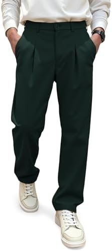 GORGLITTER Men's Zipper Fly Baggy Dress Pants Straight Leg Casual