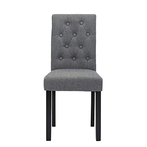 Set of 6 Upholstered Fabric Dining Chairs with Button-Tufted Details (Gray)