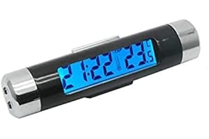 MACHSWON Car LCD Digital Temperature + Time Clock with Blue Blacklight for Car Bicycle Motorcycle Auto Moto Truck, 86 x 20mm