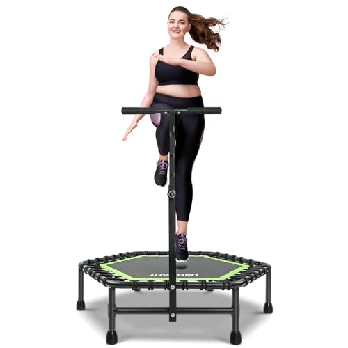 ONETWOFIT 107/114cm Trampolín de Rebote para Adultos, Mini trampolín silencioso para Ejercicio en Interiores al Aire Libre, trampolín de Fitness con Rebote Bungee Verde