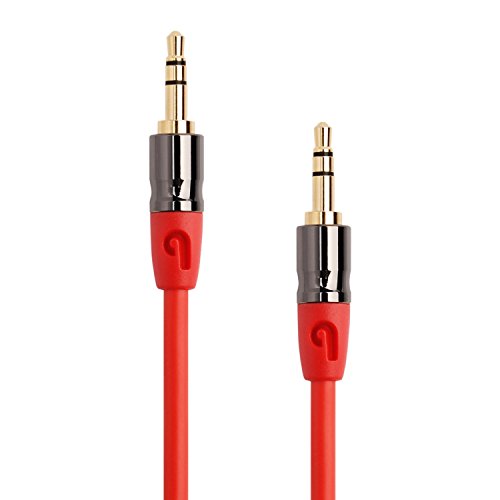 PlugLug - 3.5mm 4 FT Premium Auxiliary Audio Cable (Red) - Male to Male for Headphones, iPods, iPhones, iPads, Home / Car Stereos and More