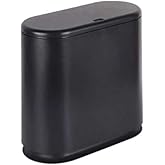 IEEK Plastic Trash Can with Press Top Lid,3.2 Gallon /12 Liter Garbage Can,Black Modern Waste Basket Thin Trash Cans for Bathroom,Kitchen,Living Room,Office and Narrow Spaces
