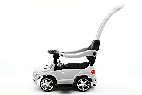 Moderno Kids Mercedes GL63 AMG Baby Toddler Ride-On Push Car Stroller Convertible to Foot to Floor Toy + Padded PU Leather Seat + Integrated MP3 Music Player + Working LED Lights (White)