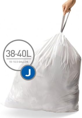 simplehuman Bulk Value Pack Code J Custom Fit Trash Can Liner 30-40 L / 8-10.5 Gallon, 400 Pack