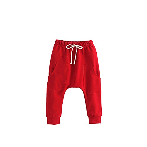 Weixinbuy Unisex Kid Toddler Cotton Jersey Harem Pants Baby Elastic Trousers (2-3 Years, red)