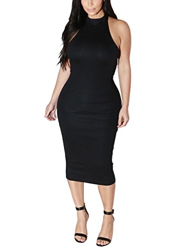 S Curve Womens Mock Neck Midi Bodycon Dress Black Medium
