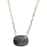 Gempires Cushion Cut Pendant Necklace With 18 Inch Paper Clip Chain Hypoallergenic 14k Gold Plating, Gift for s