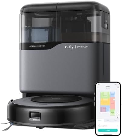 eufy Robot Vacuum Omni C20, Robot Vacuum and Mop Combo, All-in-One Station, Auto Mop Washing and Auto Drying for Hands-Free Cleaning, 7000 Pa Powerful Suction, Self Emptying, 3.35-Inch Design