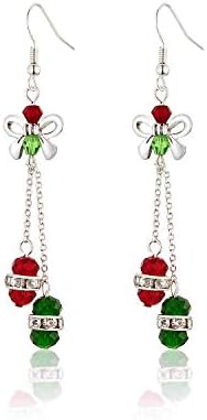 Unijew Hypoallergeni Festive Holiday Christmas Xmas Happy Bow Long Red and green Earrings Drop Earrings for Women New products of alloy in 2020