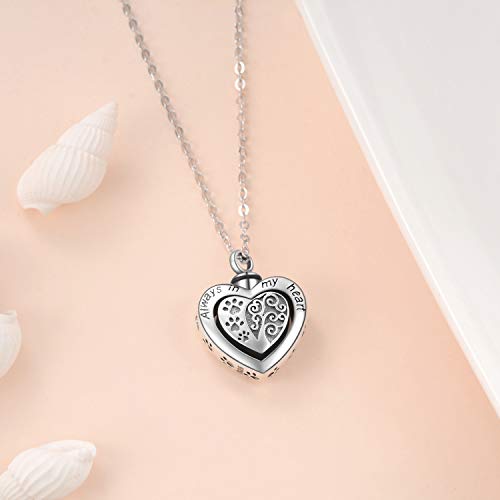 POPLYKE Memorial Urn Necklace for Dog Cat Pets Ashes,Engraved Always in My Heart Sterling Silver Dog Paw Pendant Necklace for Women Girls Unisex - Thumbnail 3