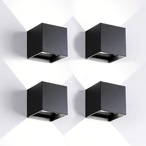 SYZM light 4 Stücke Wandleuchte aussen/Innen Wandlampe LED Außenwandleuchten IP65 Wasserdichte Moderne Schwarz 20W 6500K Kaltlicht Wandleuchte Quadrat Aluminium Strahlwinkel Einstellbar
