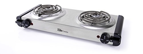 Elite Cuisine Electric Double Coil Burner Hot Plate, Stainless Steel