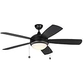 Monte Carlo 5DIO52BKD Discus Ornate 52" Ceiling Fan with LED Light and Pull Chain, 5 Blades, Matte Black