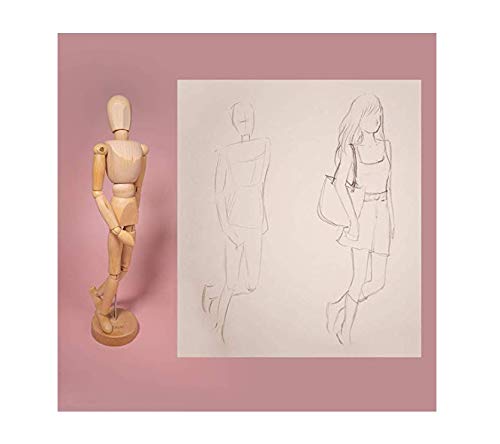 8 Inch Artists Wooden Manikin Flexible Body Joints Human Figure Puppet Model Wood Male Mannequin Doll Ornament Stand for Home Office Desk Decoration Sketching Drawing Painting Supplies