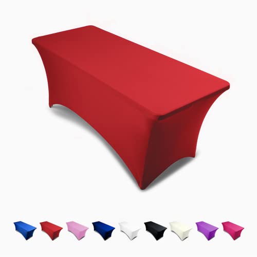 Red 6ft Tablecloth Rectangular Spandex Linen Table Cloth Fitted Cover