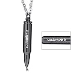 Personalized Custom Black Stainless Steel Bullet Memorial Keepsake Pendant Cremation Ash Urn Necklace for Men,24