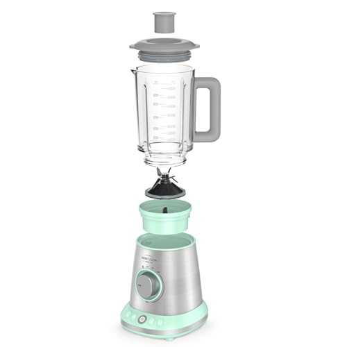 JadeCook Licuadora Procesador de Alimentos Jade Fusion de 8 Piezas con Vaso de Vidrio 1.8 Litros 1500w Tritura Bate Mezcla Cuchillas de Acero Inoxidable Incluye 2 Vasos Smoothies Batidos Frappe
