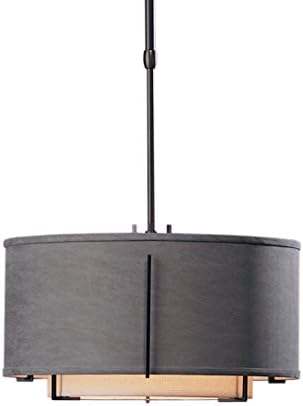 Hubbardton Forge 139602F-10L-DHAE Exos Double Shade Drum Pendant with Long Eclipse Shade, Small, Flax, Black Finish