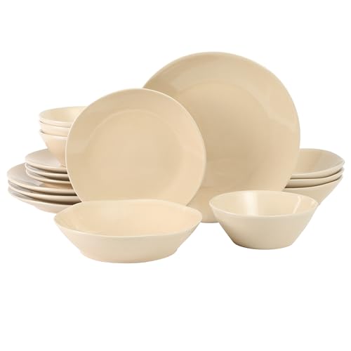 Bloomhouse Montecito Breeze Geschirr-Set, 16-teilig (Service für 4 Personen), Doppelteller und Schüsseln, Steingut, reaktive Glasur, Marmor, cremefarb