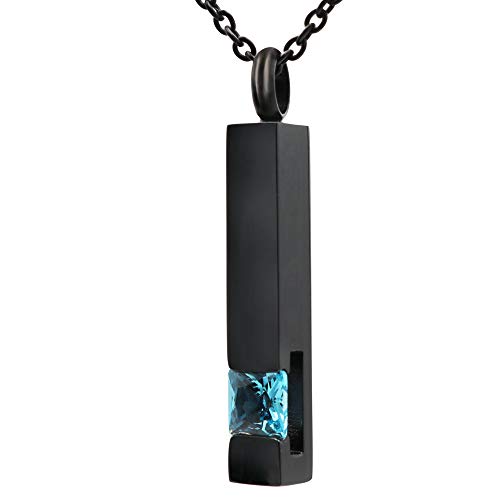 Inlay Multi-Colored Crystal Bar Stainless Steel Memorial Urn Necklaces for Cremation Ashes Keepsake Jewelry