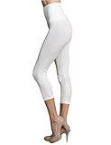 Tummy Tuck High Waist 3/4 Cropped Leggings White