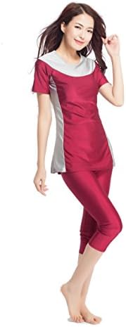 young women plus size muslim swimwear beach bathing suit muslim islamic swimsuit sport clothing burqini for gril (4XL - US Size 14-16, Wine red)