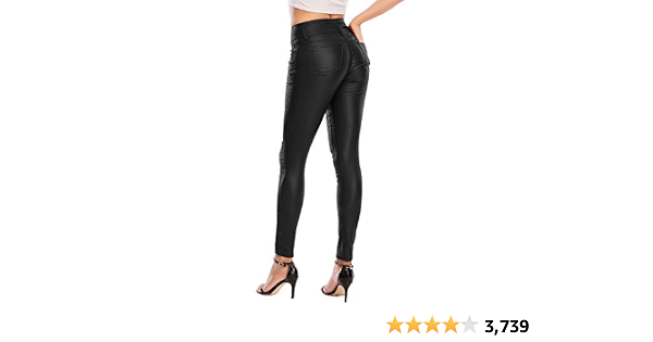 Ecupper Womens Black Leather Pants High 