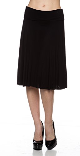 A.S SOLID BASIC FOLD-OVER STRETCH MIDI SKIRT - MADE IN USA