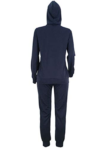 Women Casual Ripped Hole Pullover Hoodie Sweatpants 2 Piece Sport Jumpsuits Outfits Set (Navy, XXXL) - Thumbnail 4
