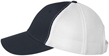 100% Cotton Mesh Foam Mid Profile Quality Unisex Baseball Cap - With Velcro Closure on Back of Hat (Navy/White)