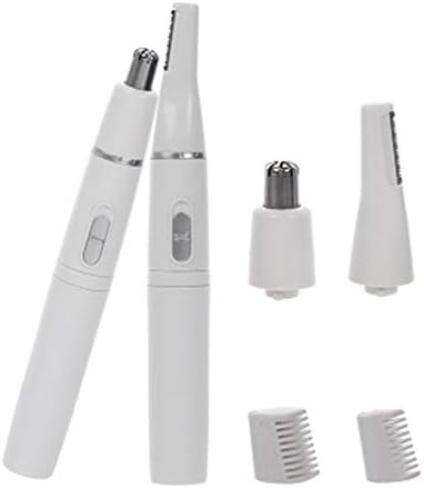 2-in-1 Facial Hair Trimmer Nose Ear Hair Shaver Trimmer Eyebrow Scraper Safe Face Care Razor Cleaner for Men Women - White