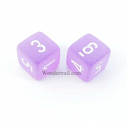 WCXPF0607E2 Purple Frosted D6 Dice 2pc White Numbers Aprox 16mm