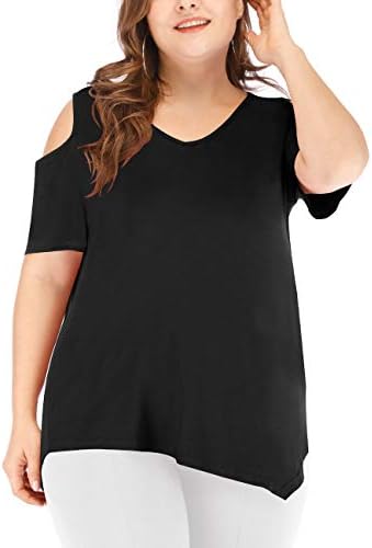 liher Women's Plus Size Tops Casual V Neck Short Sleeve Summer T Shirts 1X-5X