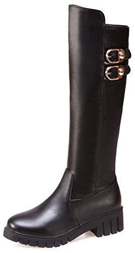 IDIFU Women's Elegant Zip up Faux Suede Round Toe Mid Chunky Heel Knee High Booties (Black, 5 B(M) US)