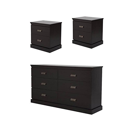 Home Square 3 Piece Bedroom Set with Set of 2 Nightstands and Dresser in Chocolate