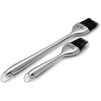 GRILLHOGS Silicone Sauce Basting Brush, Great for The Holidays, Premium Stainless Steel Handles, Perfect for Kitchen Uses, Pastry & Barbecue Grilling, Dishwasher Safe & Heat Resistant, Set of 2