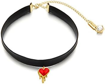 AFAF Choker Necklace Gothic Handmade Red Heart Crystal Pendant Retro Burlesque