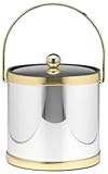 Kraftware Mylar Polished Chrome and Brass 3-Quart Ice Bucket with Brass Bale Handle, Bands and Metal Cover,Double Wall Construction, Made in U.S.A.