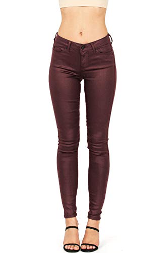 Celebrity Pink Women's Juniors Mid-Rise Jeggings Fit Skinny Pants (5, Coated Maroon)