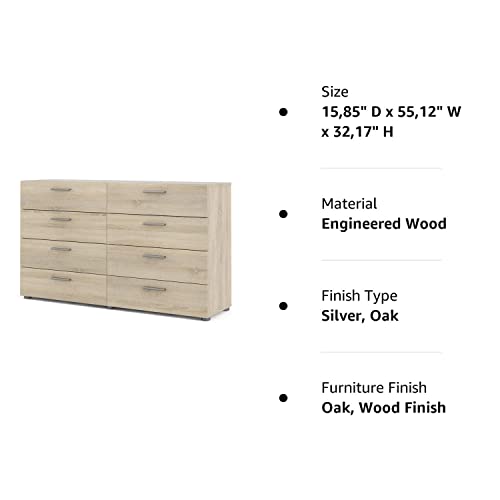 Tvilum 8 Drawer Double Dresser, 15,85" D x 55,12" W x 32,17" H, Oak