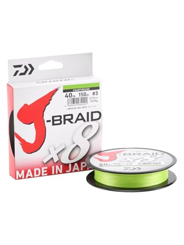 Daiwa J-Braid 8 Braid 0.24mm, 18,0kg/40lbs, 300m Chartreuse, rund geflochtene Angelschnur