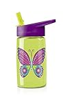 Crocodile Creek Girls Eco Butterfly Flip Straw Tritan Drinking Bottle, Green, 7