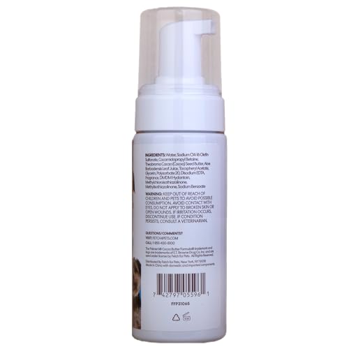 PALMER’S FOR PETS BATH FOAM WITH COCOA BUTTER; WATERLESS DOG GROOMING FOAM WITH VITAMIN E AND COCOA BUTTER, FOAMING “DRY SHAMPOO” FOR DOGS, 5 FL OUNCES
