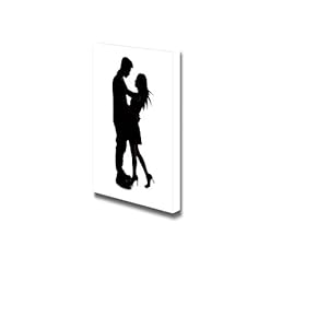 Canvas Prints Wall Art - Silhouette of Two Lovers Romantic Couple | Modern Wall Decor/Home Decoration Stretched Gallery Canvas Wrap Giclee Print & Ready to Hang - 18" x 12"