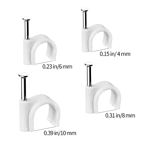 Cable Clips, 400 Pcs Strong Nails Durable White Round, 4 Size 4mm 6mm 8mm 10mm,Cable Holder Management Wire Tidy Clips
